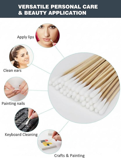 Dog Ear Swabs 6 Inch (600 Count, 6 Resealable Packs) - Bamboo Pet Cotton Buds, Large Round Tips for Puppy Ear Wax Cleaning, Tear Stain Removing & Grooming Refill