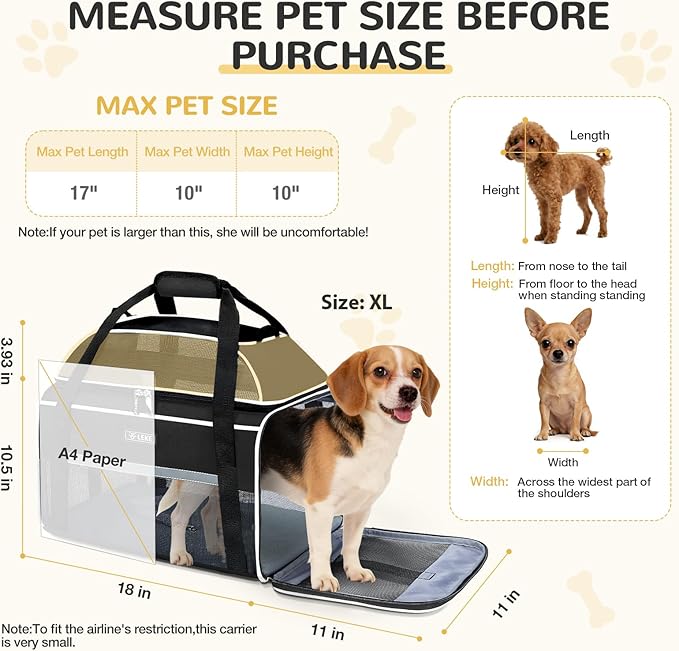 Lekereise Top-Expandable Pet Carrier 18x11x11Inch Delta American United Airline Approved Soft Sided Underseat to 15lbs Travel Carriers for Small Dogs Cats with Locking Safety Zippers Anti-Scratch Mesh