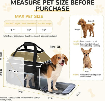 Lekereise Top-Expandable Pet Carrier 18x11x11Inch Delta American United Airline Approved Soft Sided Underseat to 15lbs Travel Carriers for Small Dogs Cats with Locking Safety Zippers Anti-Scratch Mesh