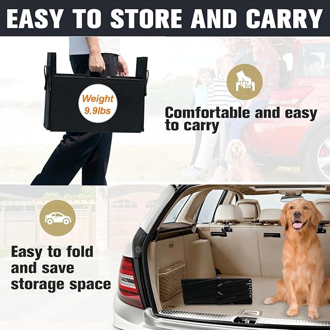 Dog Stairs for Car, Foldable Dog Steps for Large Dogs, 6-Step Ultra-Lightweight Non-Slip Dog Ramps Supports Up to 200 lbs, Suitable for SUV,Truck, Sofas, Bed