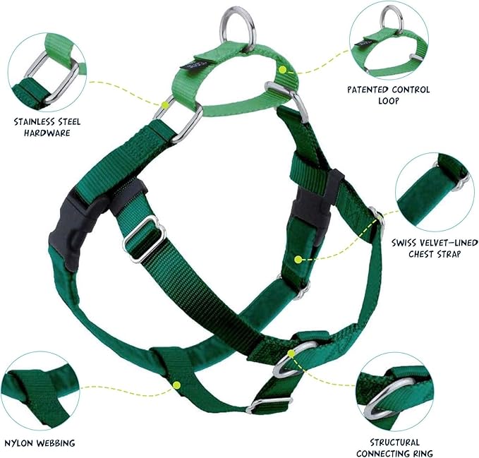 2 Hounds Design Freedom No Pull Dog Harness, Adjustable Harness, Easy Walking & Comfortable Control, Fits Small, Medium & Large Dogs, Solid Colors, Made in USA, 1" LG, Kelly Green