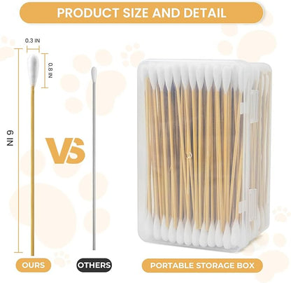 200 PCS Large Cotton Swabs - 6 Inch Dog Ear Swabs with Bamboo Handle for Pet Care - Absorbency Soft Cotton Head, Gentle and Lint-Free, Specifically Designed for Pets, Dog Ear Cleaner Tool