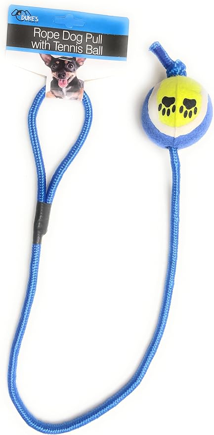 Dog Rope Toy with Tennis Ball, Interactive Tug Pull Toy, Multiple Colors, 28 Inches (Blue)