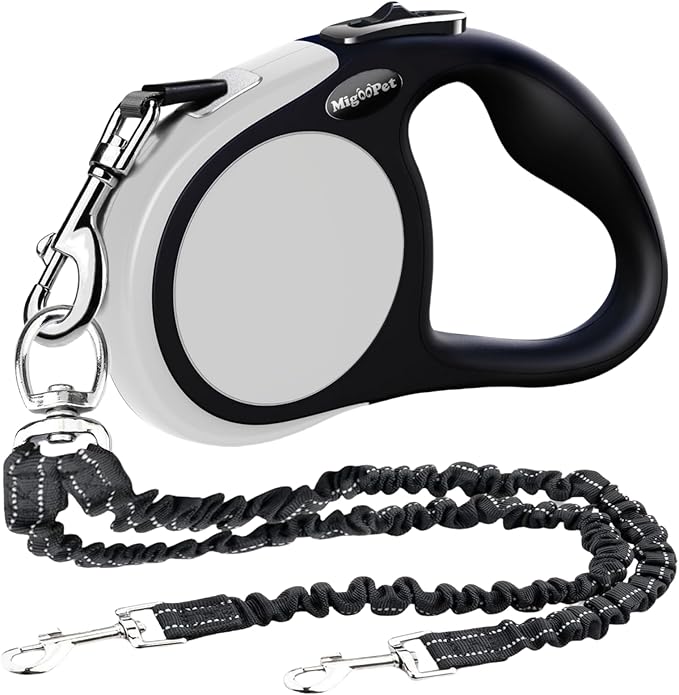 Double Retractable Dog Leash for Two Dogs Up to 50 lbs - 16 ft Coupler Leashes for Small Medium Dogs - One Locked System, Non Slip Grip, Tangle Free (Grey)