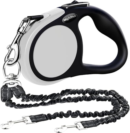 Double Retractable Dog Leash for Two Dogs Up to 50 lbs - 16 ft Coupler Leashes for Small Medium Dogs - One Locked System, Non Slip Grip, Tangle Free (Grey)