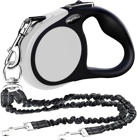 Double Retractable Dog Leash for Two Dogs Up to 50 lbs - 16 ft Coupler Leashes for Small Medium Dogs - One Locked System, Non Slip Grip, Tangle Free (Grey)
