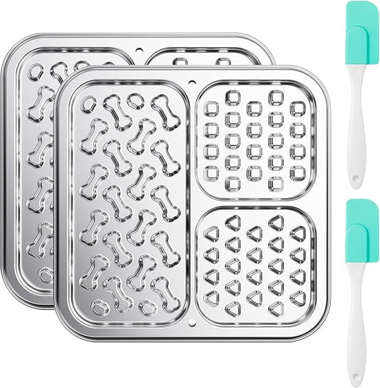 Kactoily 2-Pack Stainless Steel Lick Mat for Dogs and Cats, Large Slow Feeding Licking Pad with 46 Suction Cups, Peanut Butter Licking Pad for Boredom Reducer and Anxiety Relief