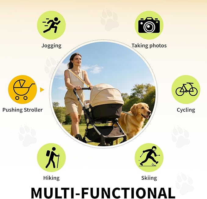 ‌EVERKING 6ft Hands-Free Dog Leash - 6-in-1 Adjustable with 360° Rotating Buckle, Night Reflective & Shock Absorbing for Large/Small Dogs (Up to 120lbs) (Golden)