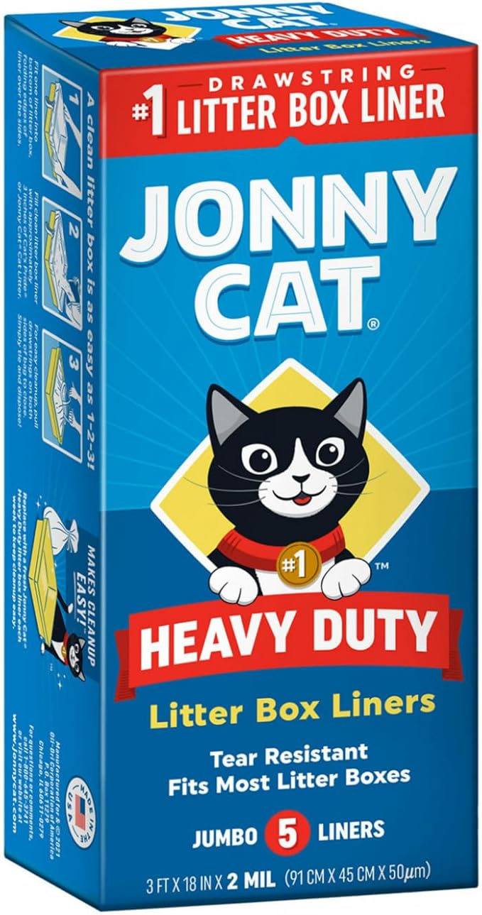 JONNY CAT Litter Box Liners, Heavy Duty Drawstring Liners, Pack of 4 Boxes, 5 Liners per Box, 3 FT X 18 IN, Tear Resistant