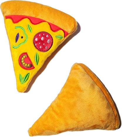 Glow Pups Pizza Slice Dog Toy, Squeaky Plush Toys for Small and Medium Dogs, Easy to Clean, Promotes Mental Stimulation, Interactive Playtime, Dog Pizza Toy - Peach (2 Pack)