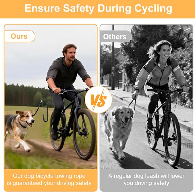 Dog Bike Leash, Hands Free Dogs Bike Attachment, Bike Riding Dog Hands Leash for Exerciser Training, Jogging, Cycling and Outdoor, Reflective Design & Shock Absorbing Elastic Rope