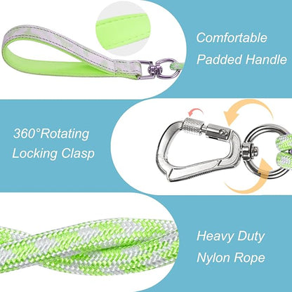 JSXD Dog Leash and Collar Set with AirTag Holder for Small Medium Large Dogs,5 FT Double Rope Leashes with Adjustable Reflective Soft Padded Nylon Pet Collars (Green, Small)
