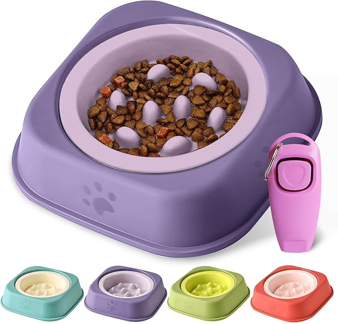 Slow Feeder Dog Bowls Ceramic Puppy Feeding Bowl for Small Dogs Cat Slow Feeder Bowl Protecting Cat and Dog Whiskers Preventing Choking with 2-in-1 Multifunctional Training Whistle