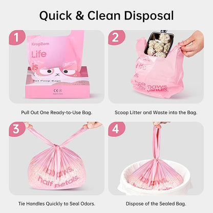 125 Count Cat Poop Bags Cherry Blossom Scented with Handles, Disposable Litter Bags for Pet Poop, Dog Kitty Waste Bags Extra-Thick Easy Tie Leak-Proof Strengthen, Pink