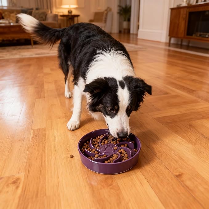 Ceramic Slow Feeder Dog Bowl, 1.5 Cup Dog Food or 20oz Water, Slow Eating Bowl for Small Breed, Maze Puzzle Feeder for Fast Eaters, Anti-Choking Stop Bloat, Non-Slip BPA Free (Purple)