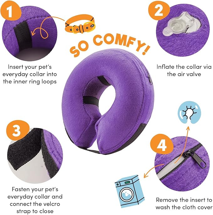 BENCMATE Inflatable Dog Cone Collar Alternative, Soft Dog Cone for Small Medium Large Dogs and Cats, Neck Recovery ECollar Donut Collar After Surgery (XLarge, Purple)