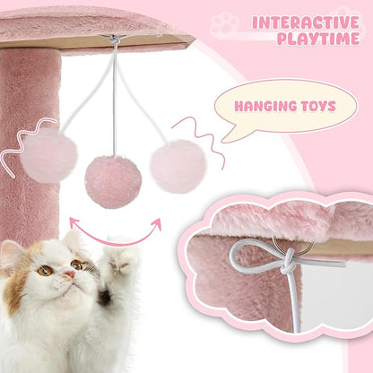 Magshion 34" Cat Tree Tower for Indoor Cats, Multi-Level Cat Condo with Extra Large Perch, Scratching Post and Sisal Ramp, Climbing Stand for Indoor Cats and Kittens, Soft Pink