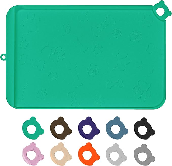 Silicone Dog Food and Water Mat - Pet Feeding Mats with Waterproof Design, Raised Edges and Hooks, Placemats for Cats and Dogs