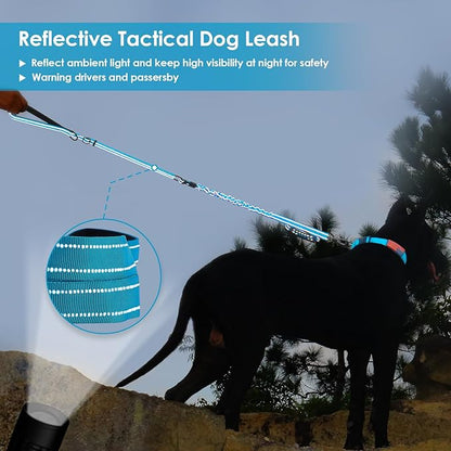 AUBELL Tactical Dog Leash Heavy Duty,4-6ft Reflective Strong No Pull Bungee Leash for Medium Large Dogs with Comfortable Padded Double Handle,Car Seat Belt,360 Degree Rotating Carabiner,Blue