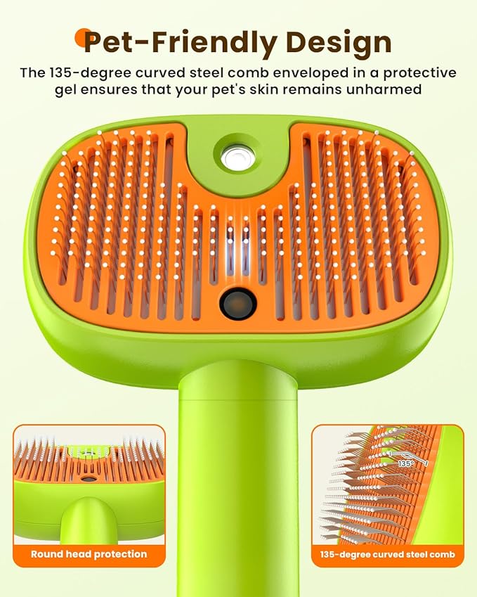 4-in-1 Cat Steam Brush, 2025 Upgraded Pet Steam Brush for Indoor Cats Dogs Spray Hair Removal Comb, 2 Spray Self-Cleaning Dog Brushes for Shedding,Massage,Cleaning Grooming (Green)