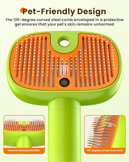 4-in-1 Cat Steam Brush, 2025 Upgraded Pet Steam Brush for Indoor Cats Dogs Spray Hair Removal Comb, 2 Spray Self-Cleaning Dog Brushes for Shedding,Massage,Cleaning Grooming (Green)