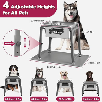 2.8 Gallon Elevated Large Dog Water Bowl with Mat, 4 Height Adjustable 10.4-15.2", Raised Dog Water Bowl Stand for Large Breed