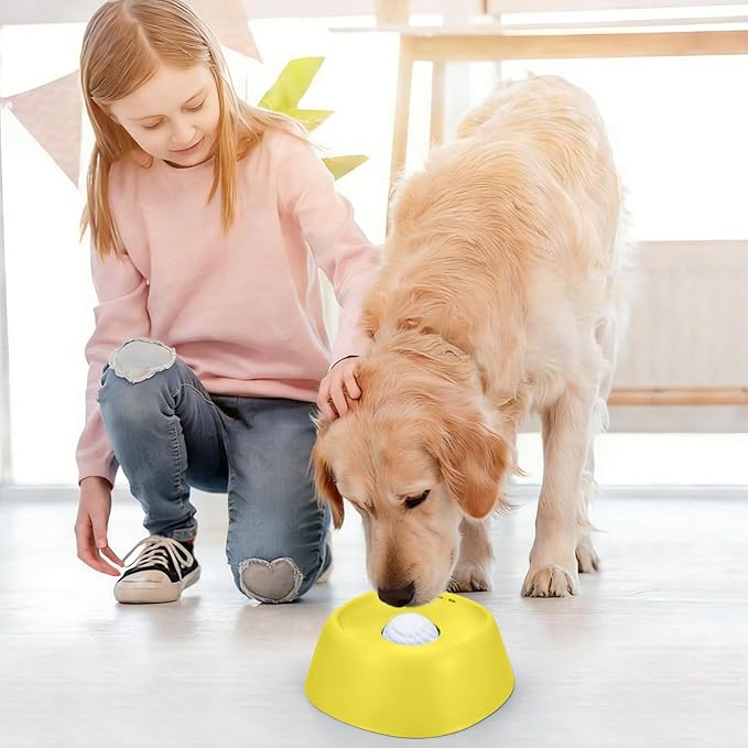 Dog Lick Bowl, Slow Feeder Dog Bowls for Liquid Treat, Dog Licking Bowl with Rolling Balls, Dog Cat Enrichment Toys - Interactive Slow Feeder & Anxiety Relief, for Large Medium Small Puppy (Yellow)