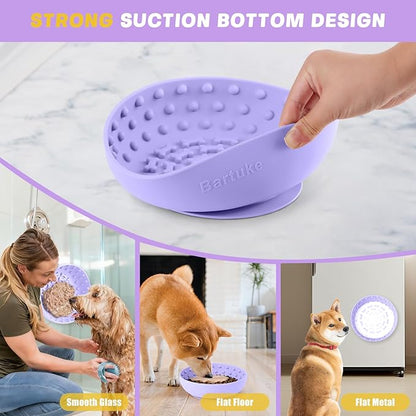Dog Lick Bowl, Slow Feeder Dog Bowl Licking Mat for Small to Large Dogs, BPA-Free Non-Slip Silicone Slow Feeder Treat Dispenser for Anxiety Relief, Freezer & Dishwasher Safe(Purple, 8.3"x2.6")
