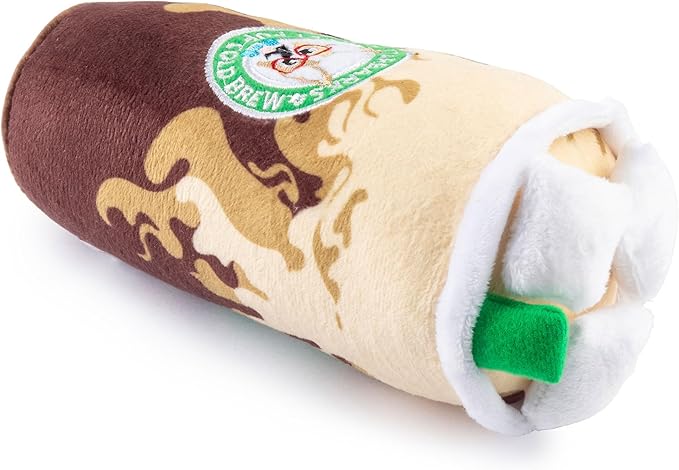 Haute Diggity Dog Starbarks Sweet Pup Cold Brew, Plush Designer Dog Toys with Interactive Squeaker, Stimulating Pet Enrichment, Machine-Washable & Safe Materials for All Breeds, One Size