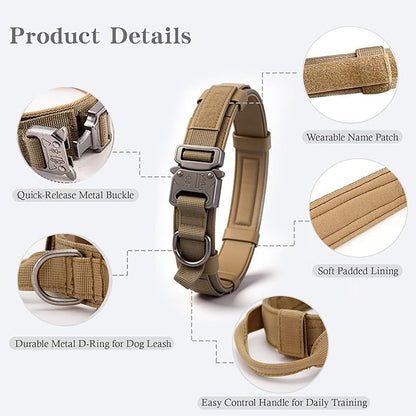Xqpetlihai Tactical Dog Collar Adjustable Military Nylon Dog Collar with Control Handle and Heavy Duty Metal Buckle for Medium and Large Dogs (Brown,XXL)