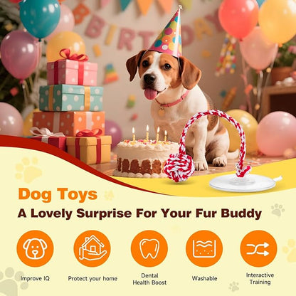 Interactive Dog Toys with Strong Gel Suction Cup, Durable Rope & Chew Ball, Dog Toys for Aggressive Chewers, Tug of War Dog Toy, Suitable for Small Dogs, Red White