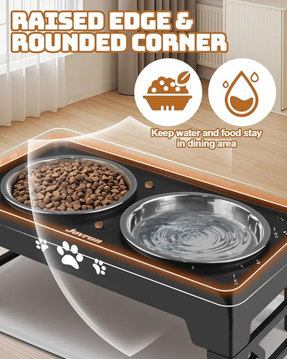 Elevated Dog Bowls for Small Dogs and Cats with Mat, Non-Slip Cat Bowls with 2 Thick 5.5" Stainless Steel Dishes, Dog Feeder 2 Heights Adjustable to 2.6"-5.3"