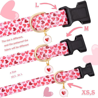 Faygarsle Valentine's Day Dog Collar - Cute Loving Heart Printed for Small Medium Large Dogs - Pink Cotton Collar for Girl and Boy Dogs M