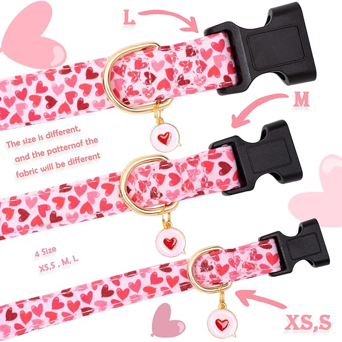 Faygarsle Valentine's Day Cute Loving Heart Printed Collar for Small Medium Large Dogs - Pink Cotton Collar for Girl and Boy Dogs
