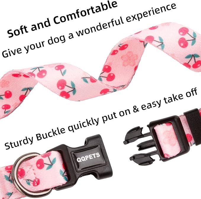 QQPETS Adjustable Soft Dog Collar: Print Flower Pink Multicolor Cute Patterns for XS Small Medium Large Pet Girl Boy Puppy Walking Running Training (XS, Sakura Pink)