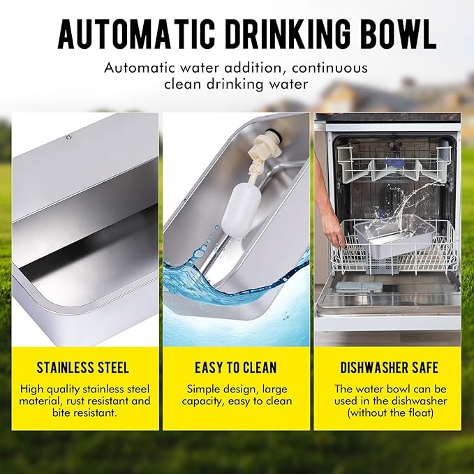 3Gal Automatic Outdoor Dog Water Dispenser for Large Breed Dogs Auto Self Filling Water Bowl Stainless Steel Dog Pet Waterer for Big Cat Chicken Goat Sheep Livestock (15.7" X 11.8")