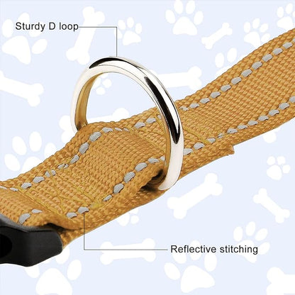 FunTags Reflective Dog Collar, Sturdy Nylon Collars for Small Girl and Boy Dogs, Adjustable Dog Collar with Quick Release Buckle, Khaki