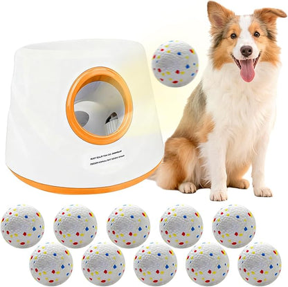 Automatic Dog Ball Launcher for Small/Medium Dogs - Small Silent Design, 3 Distance Settings (20ft/33ft/46ft), Rechargeable, 10 Durable 2.3" Balls Included (Dog Ball Launcher-Orange)