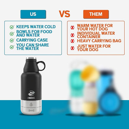 3-in-1 Dog Water Bottle – Insulated Stainless Steel Travel Bottle with Food Bowl, Leakproof, Carrying Bag & Brush
