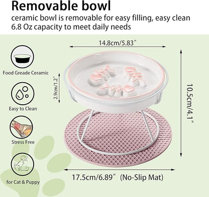 Upgrade Whisker-Fatigue-Free Cat Slow Feeder Bowl, Raised Cat Food Bowl Improved Design, Anti Vomit Promotes Digestion and Prevents Obesity, Slow Down Your Feline Friend Eating Speed