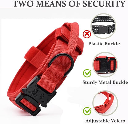 Tactical Dog Collar, Adjustable Military Training Nylon Dog Collar with Control Handle and Heavy Quick-Release Metal Buckle for Small Medium Large Dogs, Red S