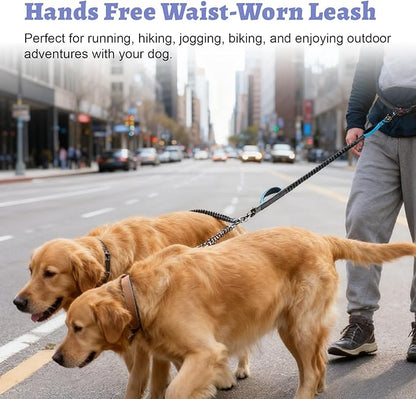 Hands Free Double Dog Leash for Two Dogs- No Tangle No Pull Dual Leash with Padded Adjustable Waist Belt & Reflective Stitching - Ideal for Running, Jogging, Hiking with Medium & Large Breeds