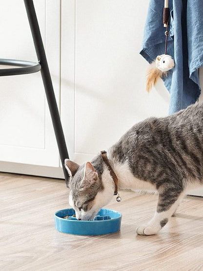 LE TAUCI PET Ceramic Slow Feeder Dog Bowls Small Breed, 0.5 Cups Dog Food Dish for Fast Eaters, Puzzle Bowl for Small Dogs and Cats, 5.5 Inch-Blue