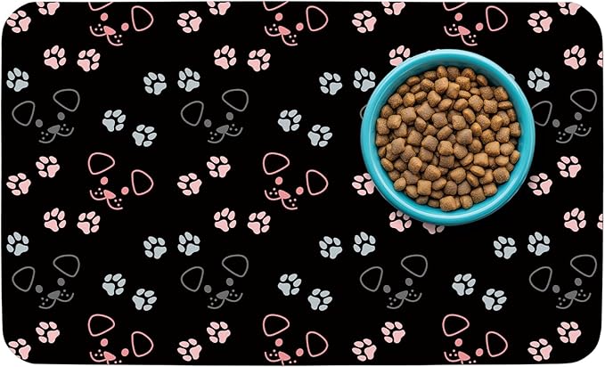 Patterned Cat & Dog Bowl Mat for Food and Water, 12"×20" Quick Dry Absorbent Pet Feeding Mat, Eco-Friendly Dog Placemat