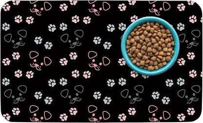 Patterned Cat & Dog Bowl Mat for Food and Water, 12"×20" Quick Dry Absorbent Pet Feeding Mat, Eco-Friendly Dog Placemat