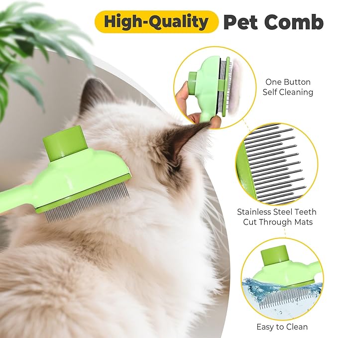 Cat Steam Brush for Shedding, 4 in 1 Rechargeable Steam Brush for Cats and Dogs, Anti-Static, Massage, flea comb for cats& Pet Removal Hair Glove,Shedding & Combing All In One!(Pink)