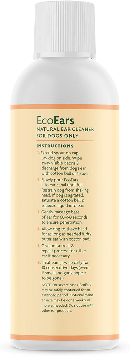 EcoEars Dog Ear Cleaner – Natural Multi-Action Formula for Ear Infection, Bad Discharge & Odor – Removes Foreign Matter & Cleans Difficult Ears - 8fl oz.