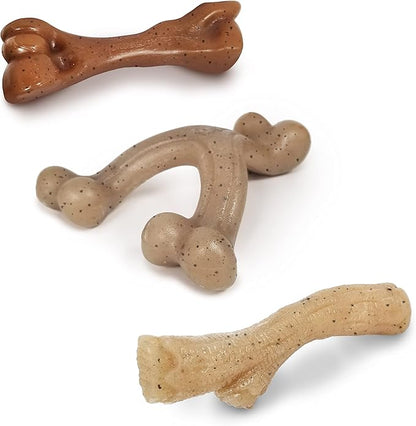 Nylabone Gourmet Style Femur, Wishbone, & Stick Strong Chew Toy for Puppies, Bacon, Chicken & Peanut Butter Flavor, Small - Up to 25 Ibs, 3 Pack