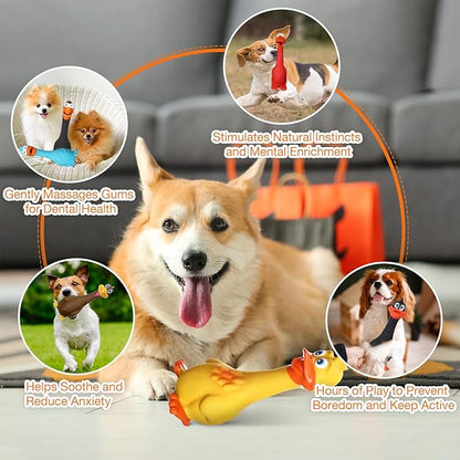 6 Pcs Latex Chicken Squeaky Dog Toys 7-8" Soft Rubber Duck Dog Chew Toy Screaming Standing Stick for Puppy Small Medium Pet Day Gifts Interactive Play Fetch Prank(Cute Style)