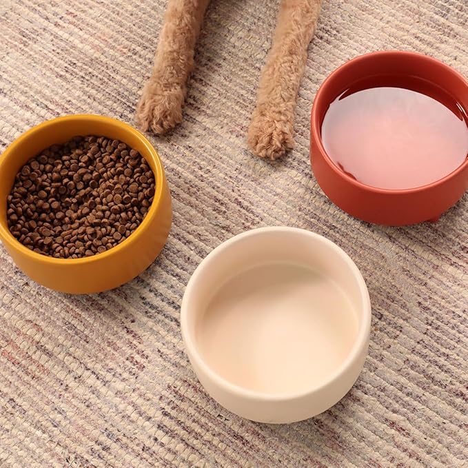 Waggo Uplift Ceramic Dog Bowl for Small Medium and Large Breeds - Heavyweight and Durable Pet Food and Water Dish Crock, Dishwasher Safe, Modern, Elevated Feeder (Clay, Small)